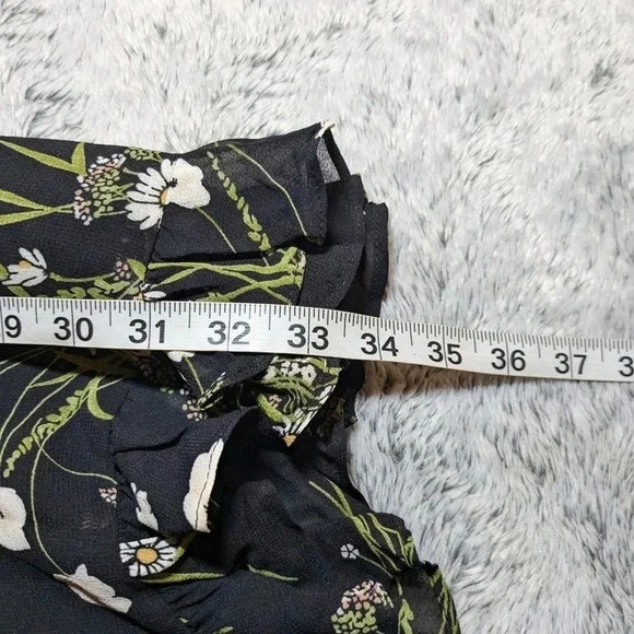 Reformation Black Mini Dress Laurelei Floral Cottagecore Deep V Size 0 - Picture 9 of 11